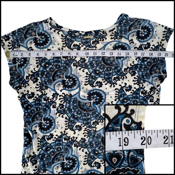 Michael Michael Kors Paisley Cap Sleeve Scoop Neck Top Sz Small Blue White Cream - Picture 9 of 11